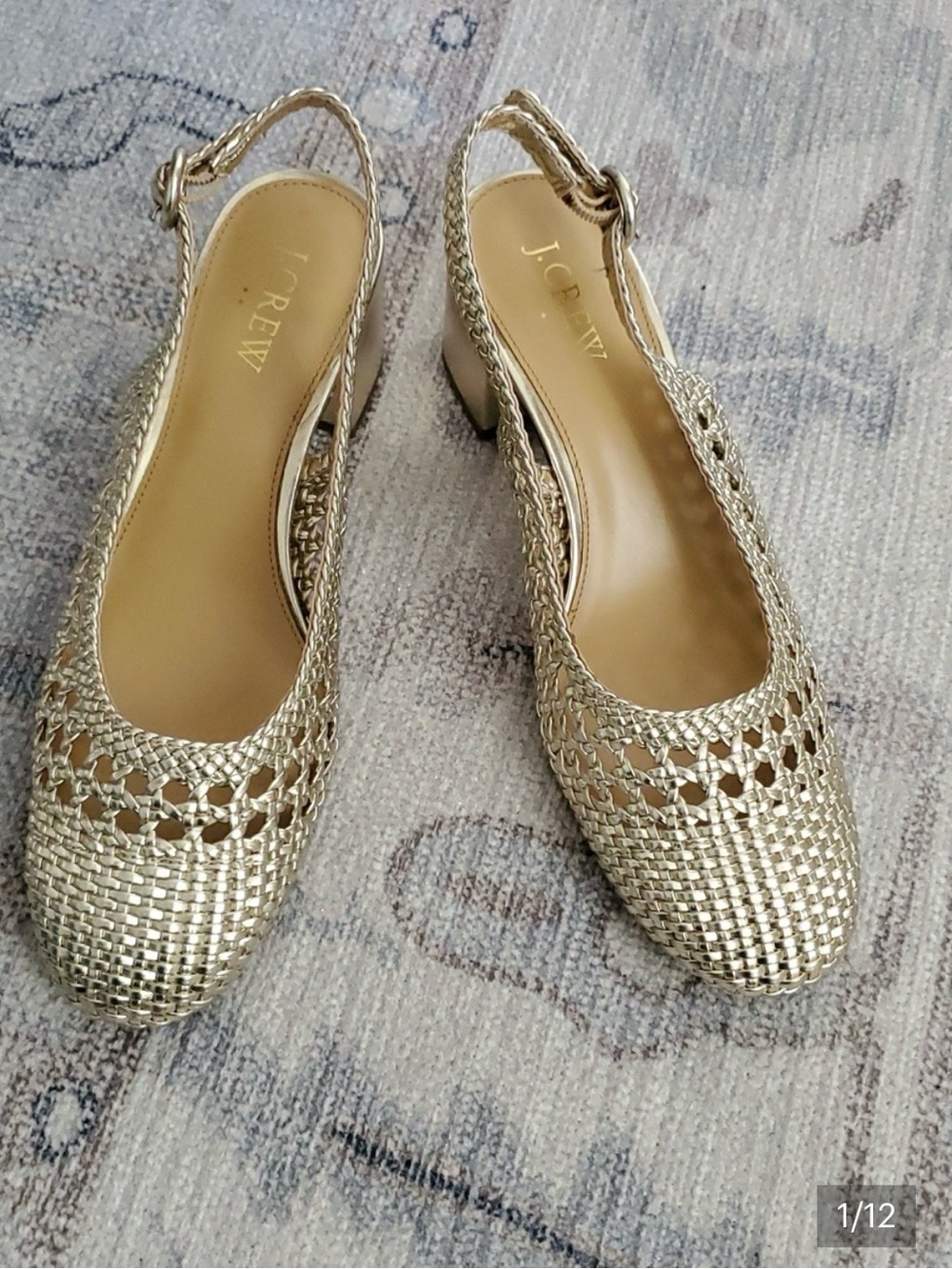 J. Crew Golden Woven Slingback Block Heels Shoes Sz7.5